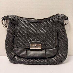 COACH 19314 KRISTIN WOVEN LEATHER HOBO Handbag Shoulder Bag Black EUC